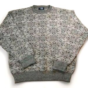 Vtg TSR USA Holiday Sweater Men Large Green Marbled Knit Colorful Ski Geometric